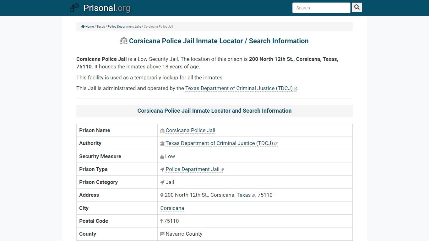 Corsicana Police Jail-Inmate Locator/Search Info, Phone ...
